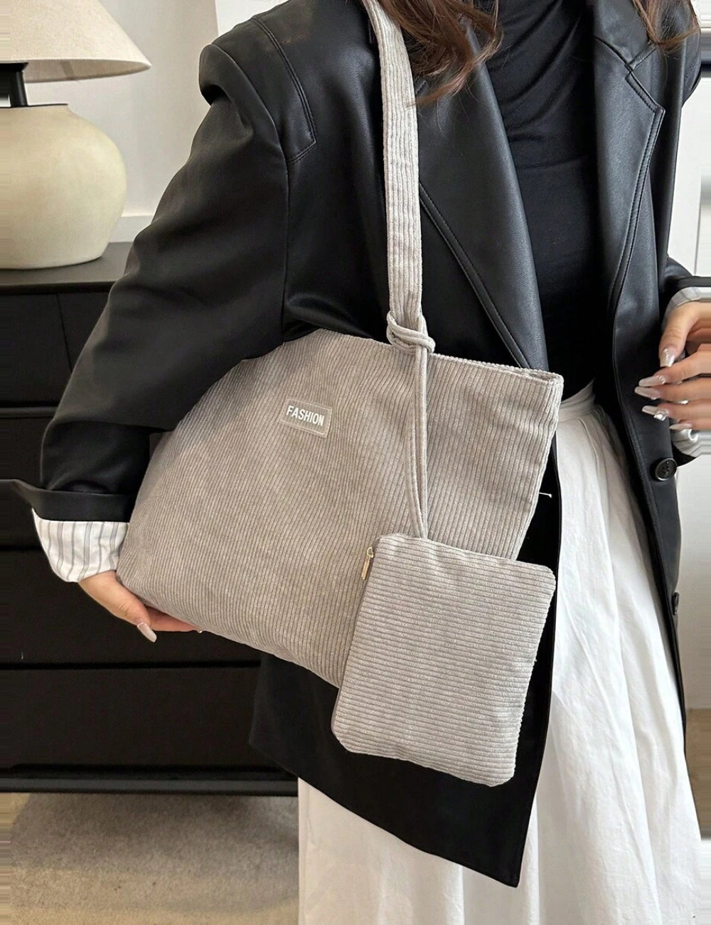 Set geanta si borseta Shein, gri