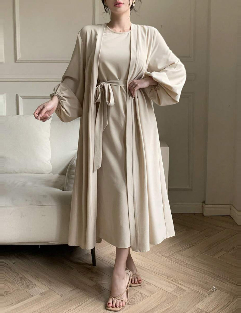 Set Rochie si Cardigan DAZY by Shein, bej