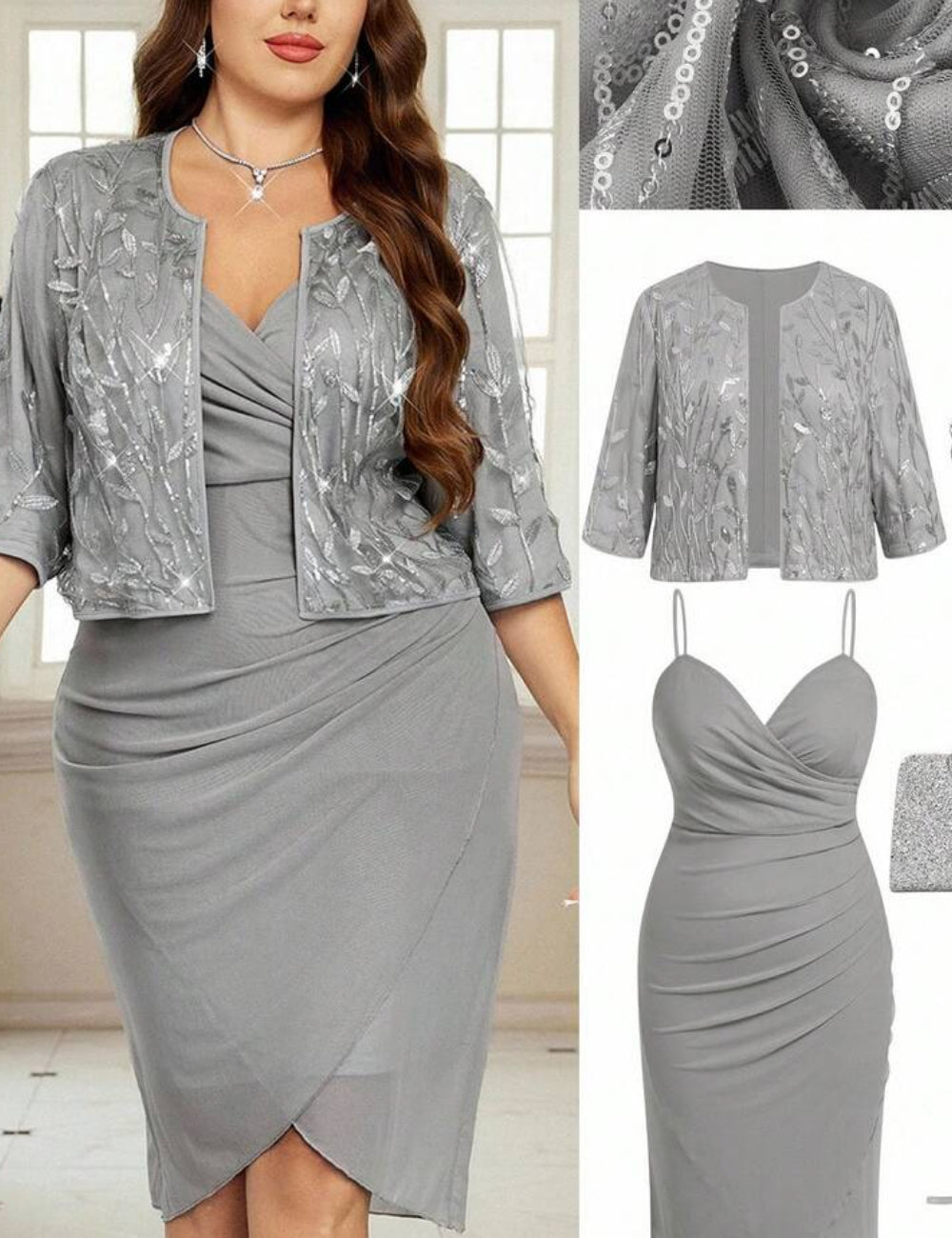 Set Rochie și Cardigan SHEIN, gri