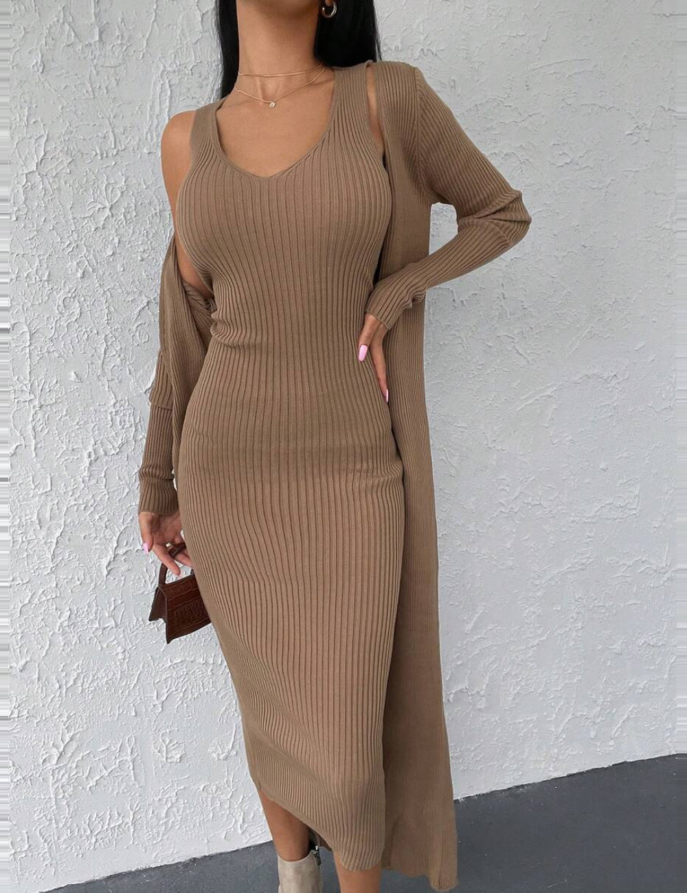 Set Rochie și Cardigan Shein, maro