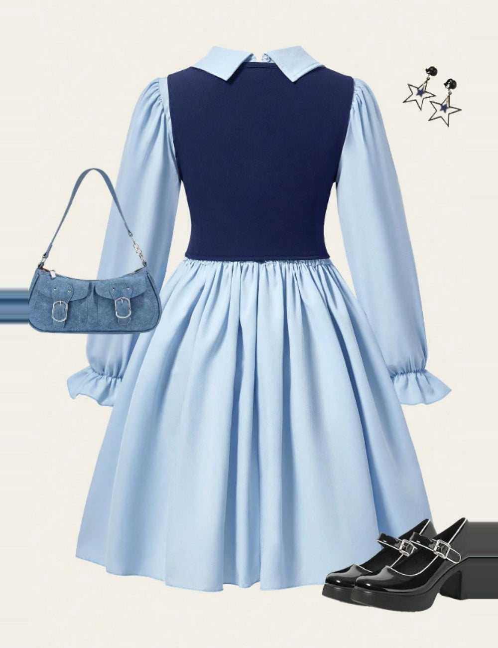 Set rochie și vestă Shein, albastru