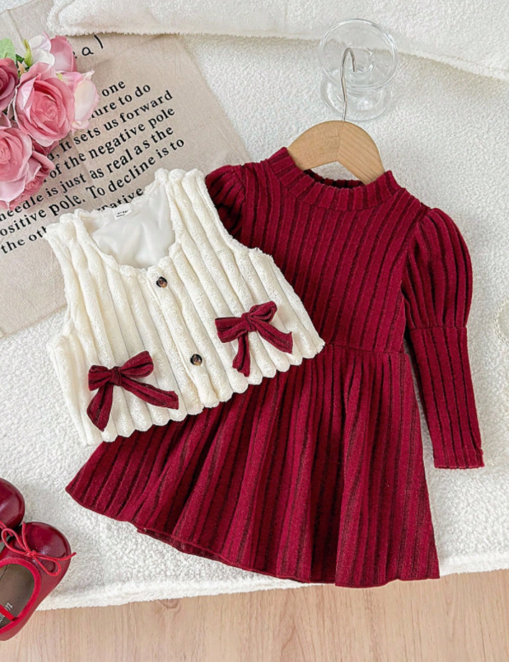 Set rochie și vestă Shein, vișiniu