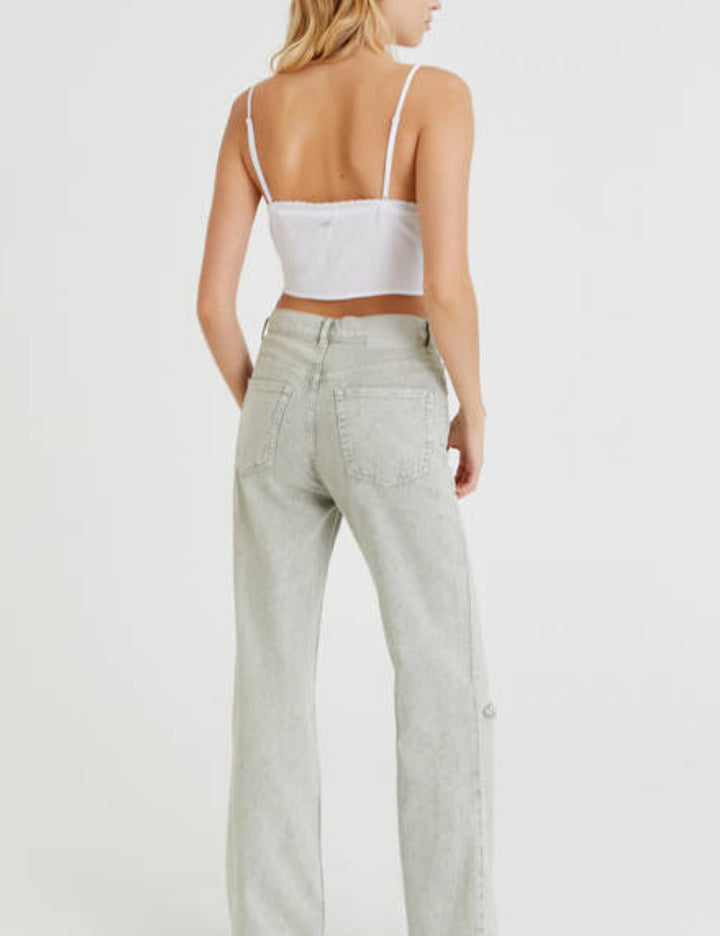 Top cu bretele subțiri Pull&Bear, alb