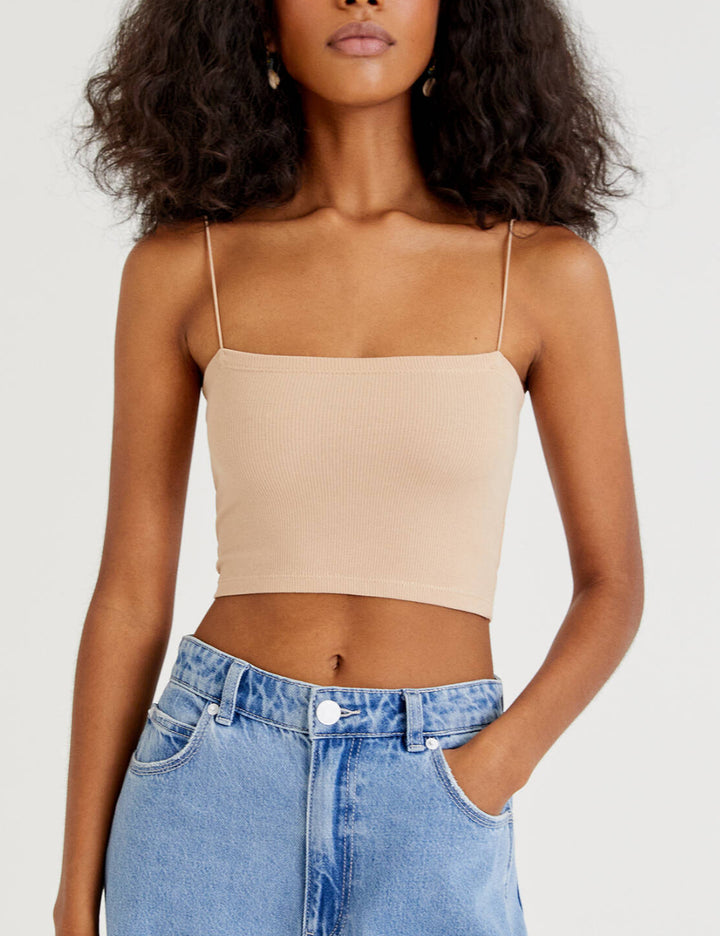 Top cu bretele subțiri Pull&Bear, bej