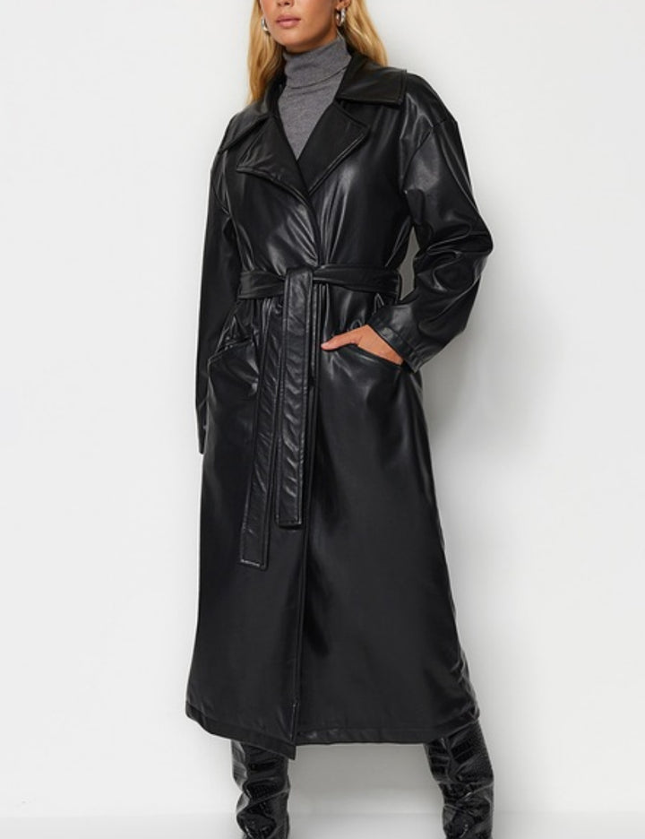 Trench imitație de piele TRENDYOL, negru