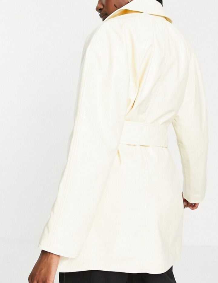 Trench imitație de piele WEEKDAY, crem
