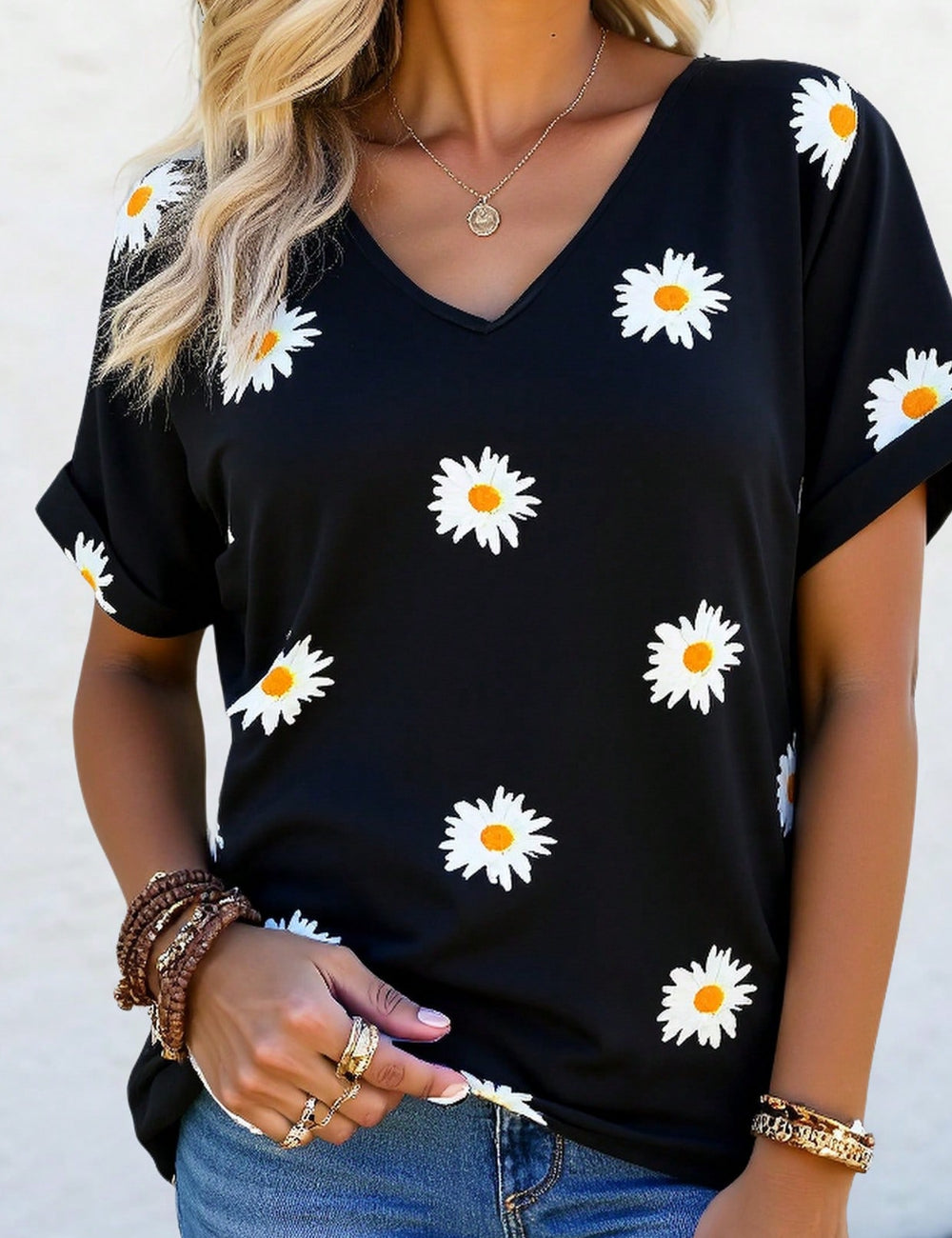 Shein Curve+ póló, fekete