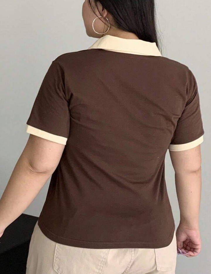 Shein Curve+ póló, barna