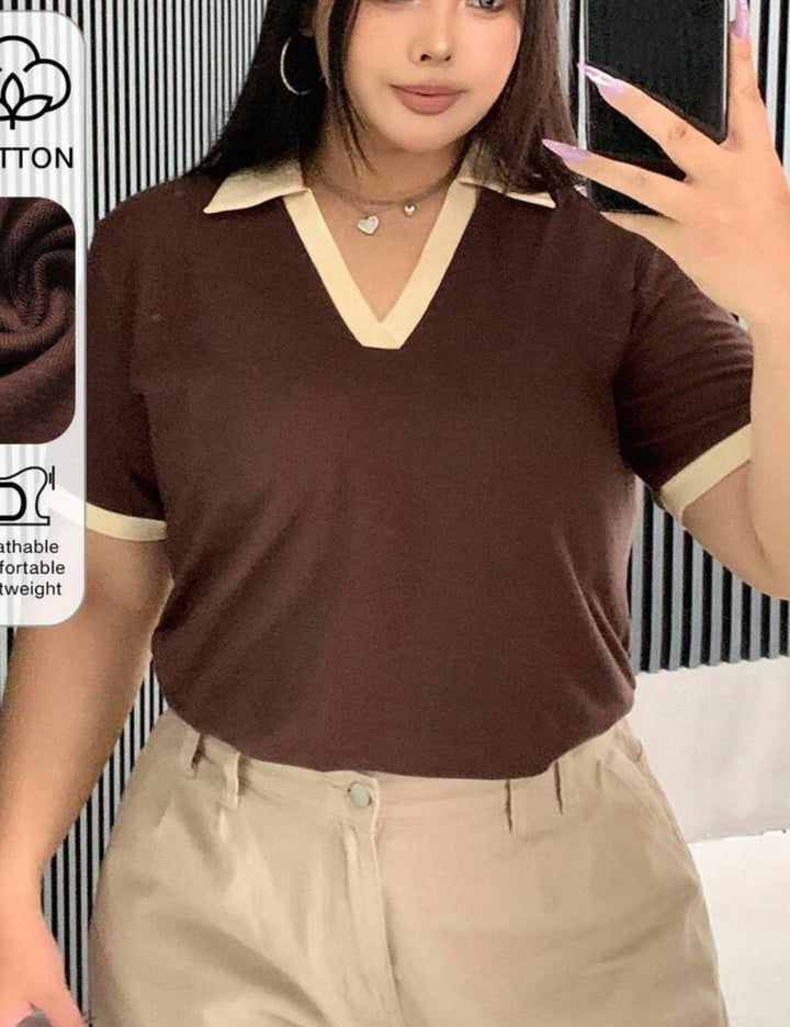 Shein Curve+ póló, barna