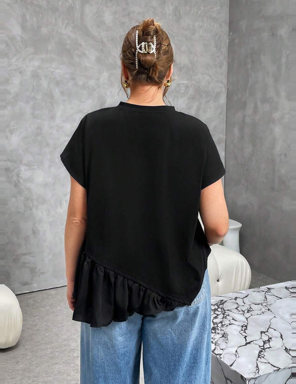 Shein Curve+ póló, fekete