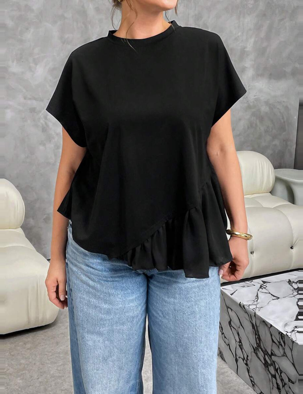 Shein Curve+ póló, fekete