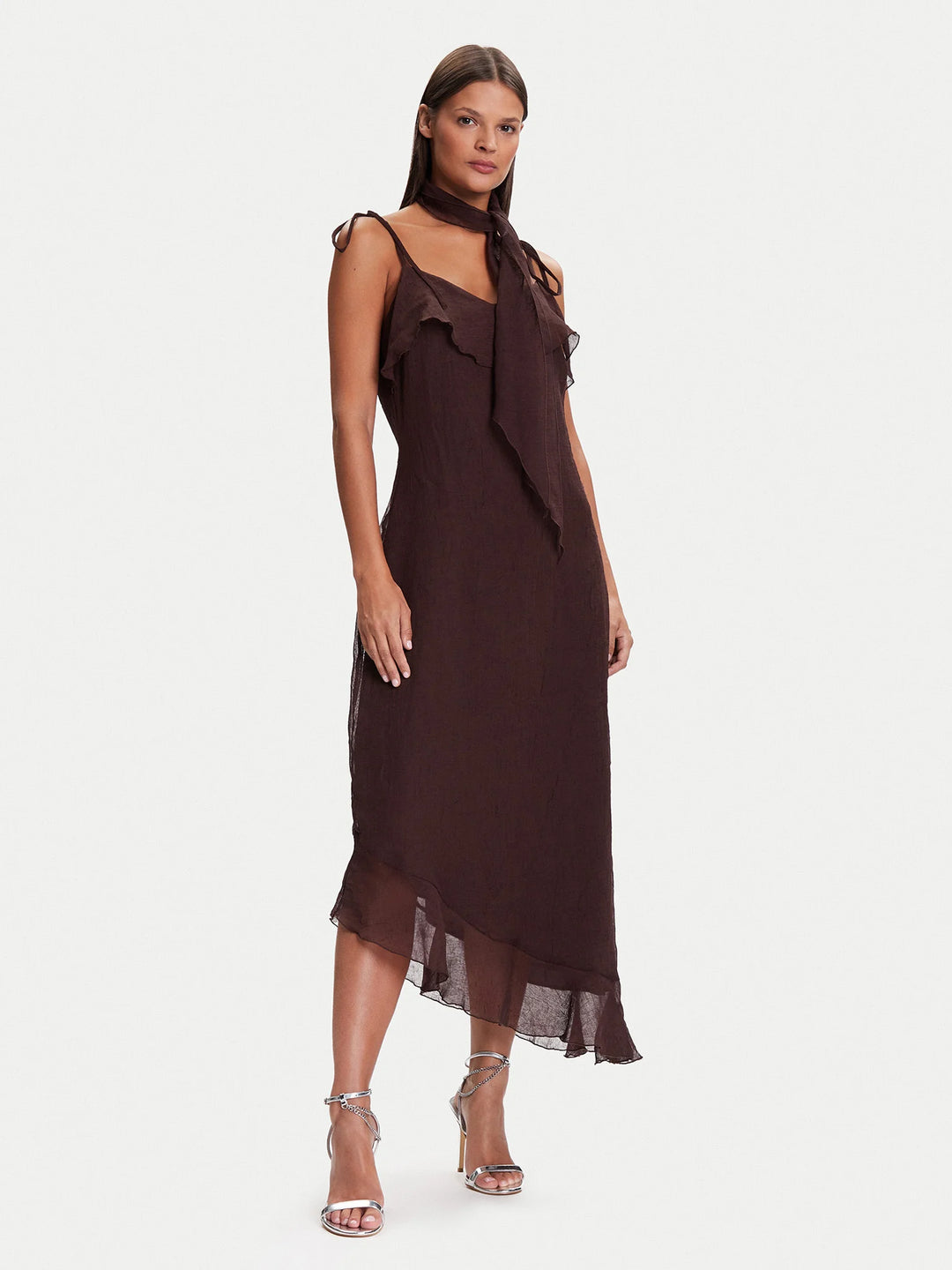 VERO MODA midi ruha, barna