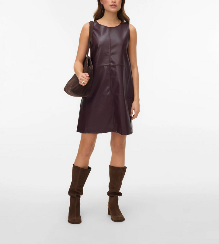 Rochie din imitație de piele VERO MODA, vișiniu
