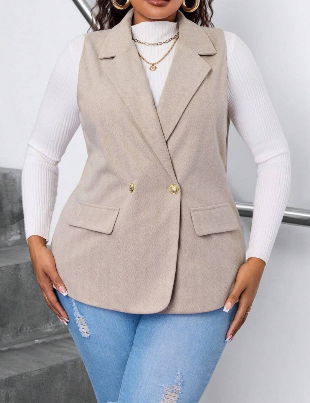 Shein Curve+ mellény, bézs