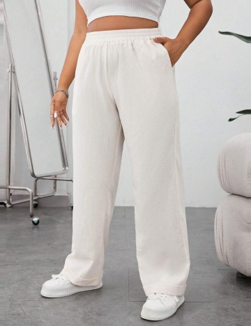 Pantaloni Casual Shein Curve+, crem