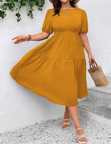 Rochie midi Shein Curve+, galben muștar