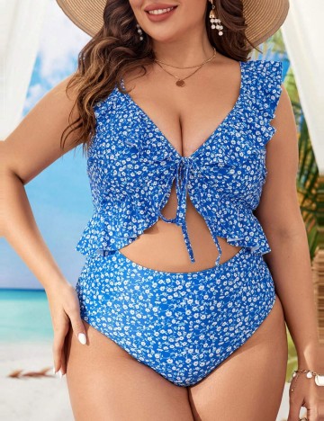 Costum de baie întreg Shein Curve+, albastru