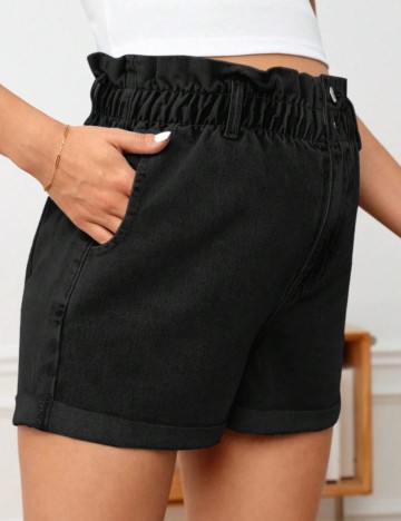 Pantaloni scurți de blugi Shein, negru