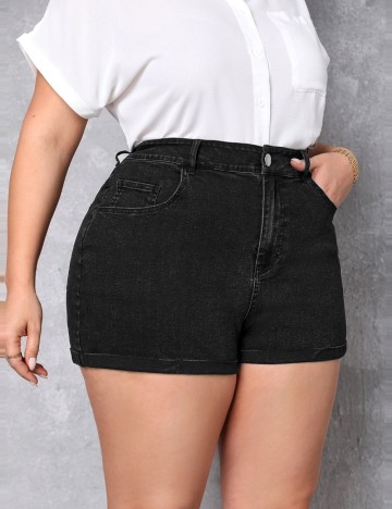 Pantaloni scurți Shein Curve+, negru