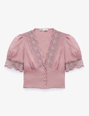 Mountain pie liner Bluză cu dantelă Zara, roz prafuit 19673 | creamoutlet.ro