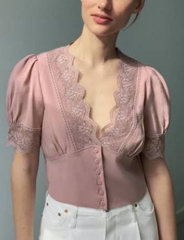 Mountain pie liner Bluză cu dantelă Zara, roz prafuit 19673 | creamoutlet.ro