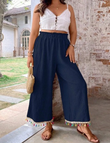 Pantaloni Shein Curve+, bleumarin