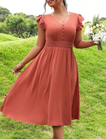 Rochie midi Shein Curve+, cărămiziu