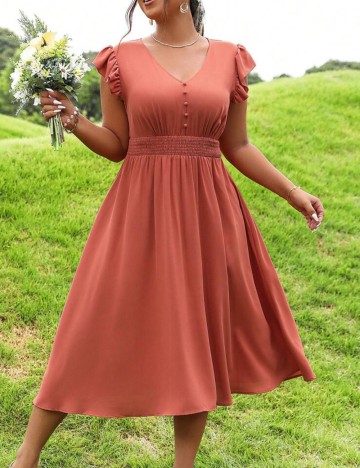 Rochie midi Shein Curve+, cărămiziu