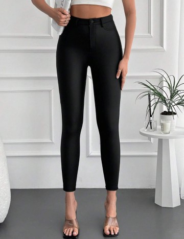 Pantaloni imitație din piele Shein, negru