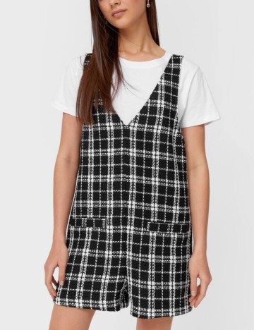 Salopetă scurtă Stradivarius, alb-negru