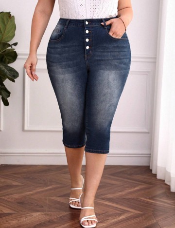 Jeans 3/4 Shein Curve+, albastru