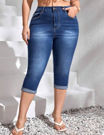 Jeans 3/4 Shein Curve+, albastru