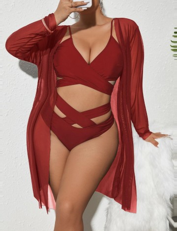 Set costum de baie Shein Curve+, roșu