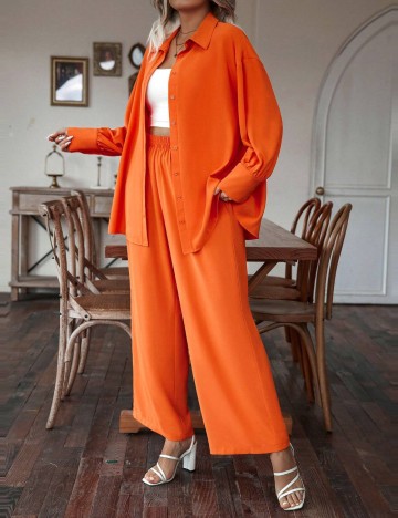 Pantaloni Shein Curve+, portocaliu