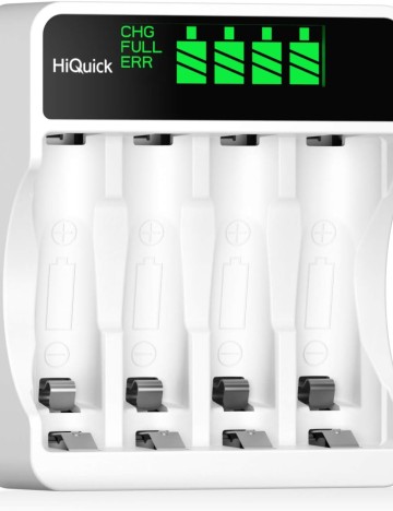 Încărcător LCD cu 4 sloturi pentru baterii reîncărcabile HiQuick, alb