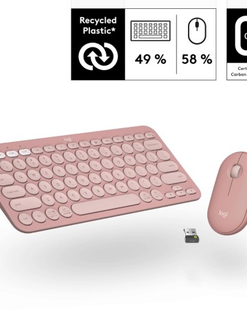 Tastatură și mouse fără fir Logitech, roz