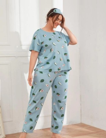 Set pijamale Shein Curve+, bleu