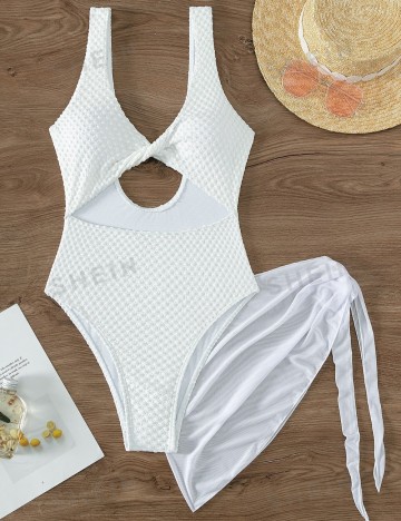 Set costum de baie și fustă Shein, alb