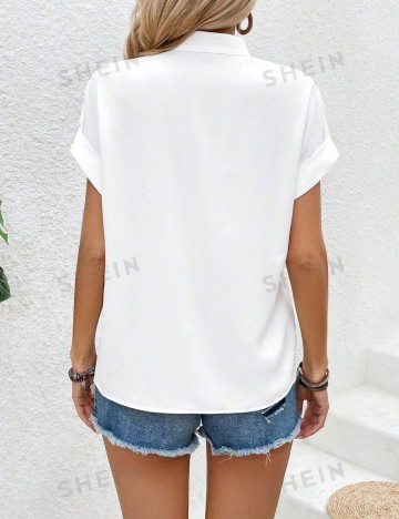 Cămașă cu m&acirc;necă scurtă Shein, alb