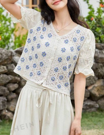 Bluză cu nasturi Shein, bej