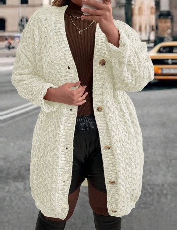 Cardigan lung Shein Curve+, crem