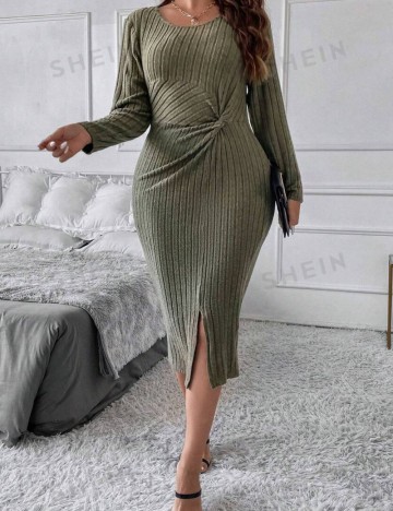 Rochie midi Shein Curve+, kaki