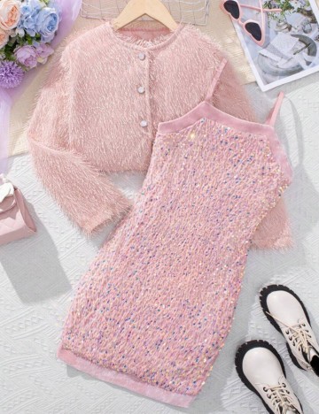 Set Rochie și Cardigan Shein, roz