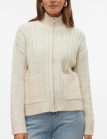 Bluză cu fermoar Vero Moda, crem