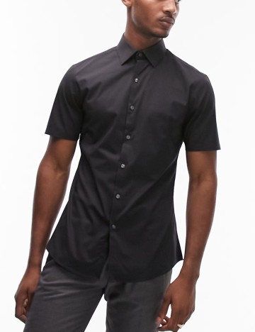 Cămașă cu mânecă scurtă Topman, negru