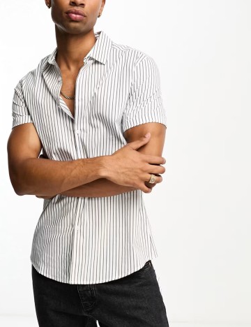 Cămașă cu mânecă scurtă ASOS, alb