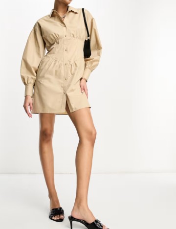 Rochie tip cămașă ASOS, bej