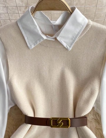 Set rochie și vestă Shein, crem