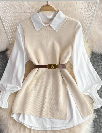 Set rochie și vestă Shein, crem