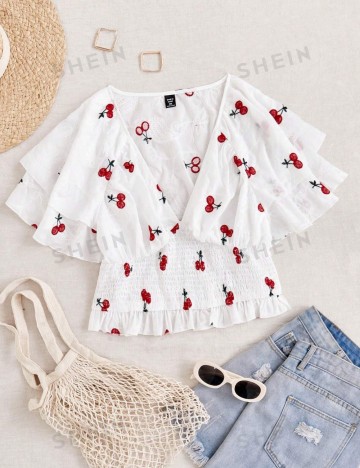 Cămașă cu mânecă scurtă Shein Curve+, alb